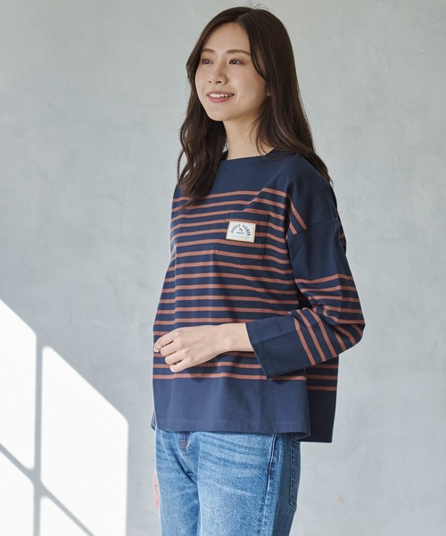 Arnold Palmer（アーノルドパーマー）の「パネルボーダー ボートネック ベーシック Ｔシャツ（Tシャツ/カットソー・レディース・ベージュ/ネイビー系/ブラック・L/S/M）」の18枚目の写真