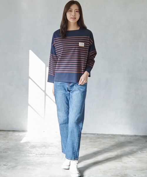 Arnold Palmer（アーノルドパーマー）の「パネルボーダー ボートネック ベーシック Ｔシャツ（Tシャツ/カットソー・レディース・ベージュ/ネイビー系/ブラック・L/S/M）」の19枚目の写真