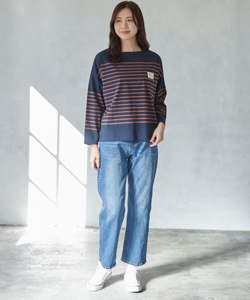 Arnold Palmer（アーノルドパーマー）の「パネルボーダー ボートネック ベーシック Ｔシャツ（Tシャツ/カットソー・レディース・ベージュ/ネイビー系/ブラック・L/S/M）」の20枚目の写真