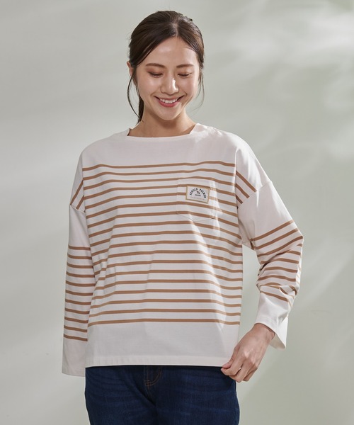 Arnold Palmer（アーノルドパーマー）の「パネルボーダー ボートネック ベーシック Ｔシャツ（Tシャツ/カットソー・レディース・ベージュ/ネイビー系/ブラック・L/S/M）」の15枚目の写真