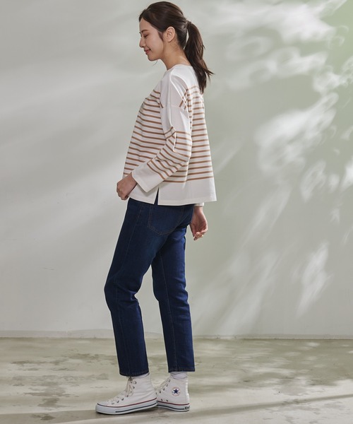 Arnold Palmer（アーノルドパーマー）の「パネルボーダー ボートネック ベーシック Ｔシャツ（Tシャツ/カットソー・レディース・ベージュ/ネイビー系/ブラック・L/S/M）」の10枚目の写真