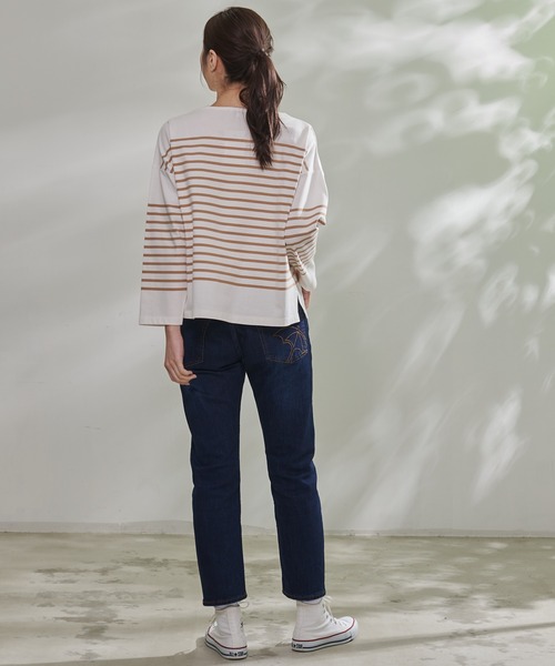 Arnold Palmer（アーノルドパーマー）の「パネルボーダー ボートネック ベーシック Ｔシャツ（Tシャツ/カットソー・レディース・ベージュ/ネイビー系/ブラック・L/S/M）」の11枚目の写真