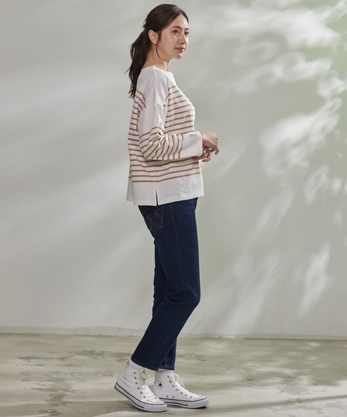 Arnold Palmer（アーノルドパーマー）の「パネルボーダー ボートネック ベーシック Ｔシャツ（Tシャツ/カットソー・レディース・ベージュ/ネイビー系/ブラック・L/S/M）」の17枚目の写真