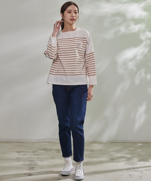 Arnold Palmer（アーノルドパーマー）の「パネルボーダー ボートネック ベーシック Ｔシャツ（Tシャツ/カットソー・レディース・ベージュ/ネイビー系/ブラック・L/S/M）」の16枚目の写真