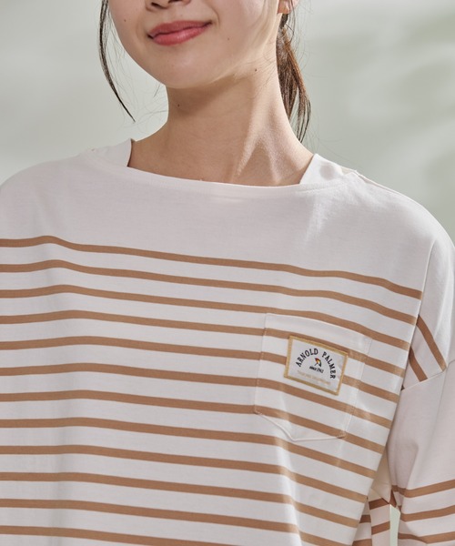 Arnold Palmer（アーノルドパーマー）の「パネルボーダー ボートネック ベーシック Ｔシャツ（Tシャツ/カットソー・レディース・ベージュ/ネイビー系/ブラック・L/S/M）」の5枚目の写真