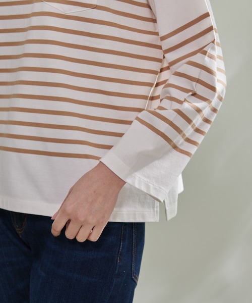 Arnold Palmer（アーノルドパーマー）の「パネルボーダー ボートネック ベーシック Ｔシャツ（Tシャツ/カットソー・レディース・ベージュ/ネイビー系/ブラック・L/S/M）」の7枚目の写真