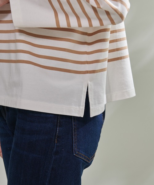 Arnold Palmer（アーノルドパーマー）の「パネルボーダー ボートネック ベーシック Ｔシャツ（Tシャツ/カットソー・レディース・ベージュ/ネイビー系/ブラック・L/S/M）」の8枚目の写真