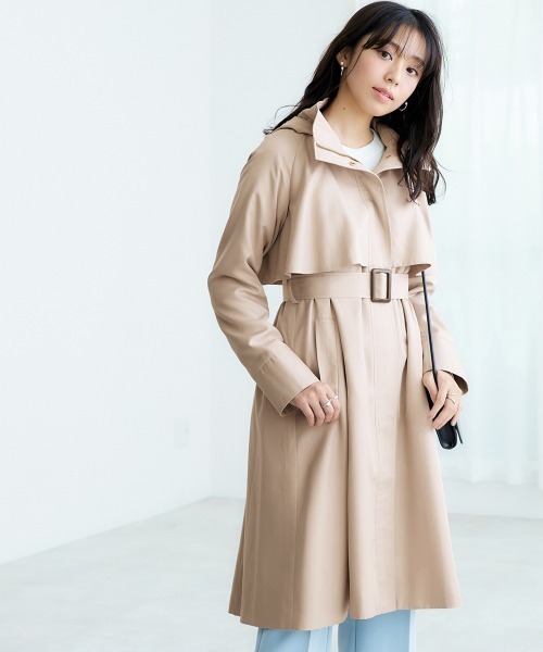 nissen（ニッセン）の「フーデットロングトレンチコート（トレンチコート・レディース・ベージュ/ネイビー/スカイブルー・S/M/L/LL）」の2枚目の写真