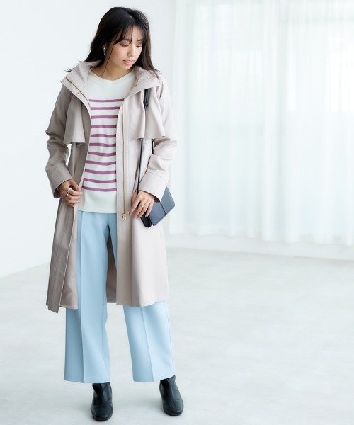 nissen（ニッセン）の「フーデットロングトレンチコート（トレンチコート・レディース・ベージュ/ネイビー/スカイブルー・S/M/L/LL）」の7枚目の写真