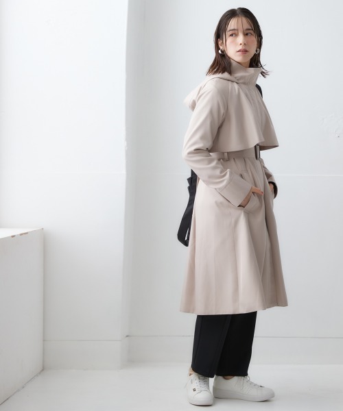 nissen（ニッセン）の「フーデットロングトレンチコート（トレンチコート・レディース・ベージュ/ネイビー/スカイブルー・S/M/L/LL）」の14枚目の写真