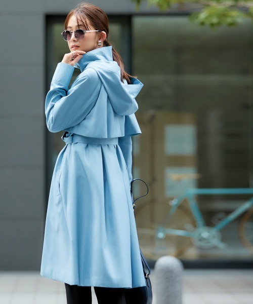 nissen（ニッセン）の「フーデットロングトレンチコート（トレンチコート・レディース・ベージュ/ネイビー/スカイブルー・S/M/L/LL）」の12枚目の写真