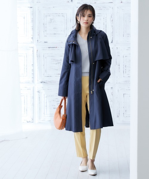 nissen（ニッセン）の「フーデットロングトレンチコート（トレンチコート・レディース・ベージュ/ネイビー/スカイブルー・S/M/L/LL）」の4枚目の写真