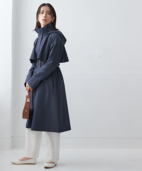 nissen（ニッセン）の「フーデットロングトレンチコート（トレンチコート・レディース・ベージュ/ネイビー/スカイブルー・S/M/L/LL）」の6枚目の写真