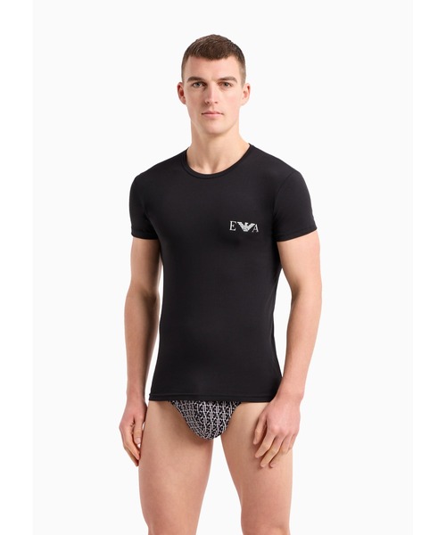 エンポリオアルマーニ ブラック ラウンジウェア 長袖Tシャツとロングパンツセット EMPORIO ARMANI (Men雑貨 (エンポリオ・アルマーニ) EMPORIO ARMANI メンズ 半袖Tシャツ ハーフパンツ 上下セット ルームウェア ラウンジウェ