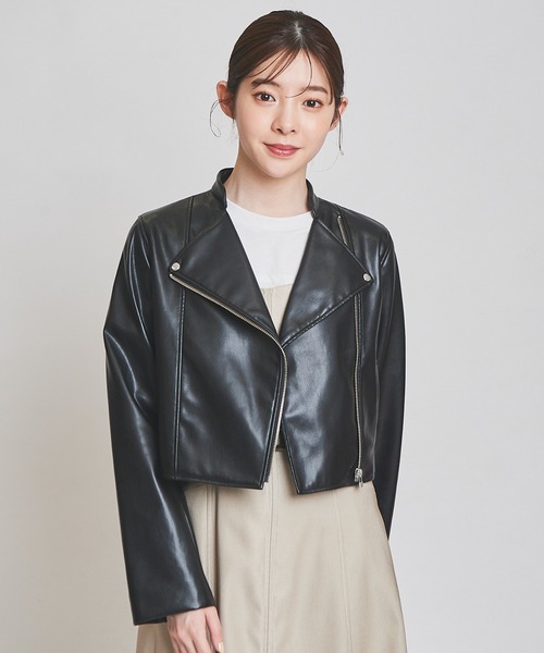 31 Sons de mode（トランテアン　ソン　ドゥ　モード）の「ノーカラーライダースジャケット（ライダースジャケット・レディース・グレー/ブラック・38/36）」の2枚目の写真