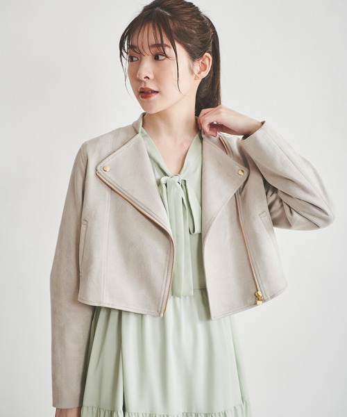 31 Sons de mode（トランテアン　ソン　ドゥ　モード）の「ノーカラーライダースジャケット（ライダースジャケット・レディース・グレー/ブラック・38/36）」の4枚目の写真