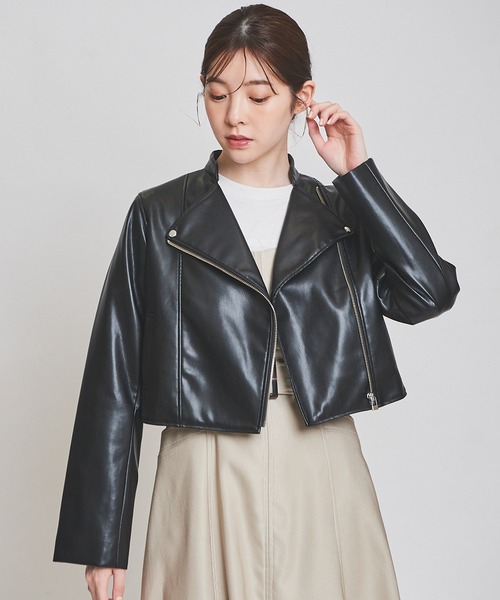 31 Sons de mode（トランテアン　ソン　ドゥ　モード）の「ノーカラーライダースジャケット（ライダースジャケット・レディース・グレー/ブラック・38/36）」の16枚目の写真