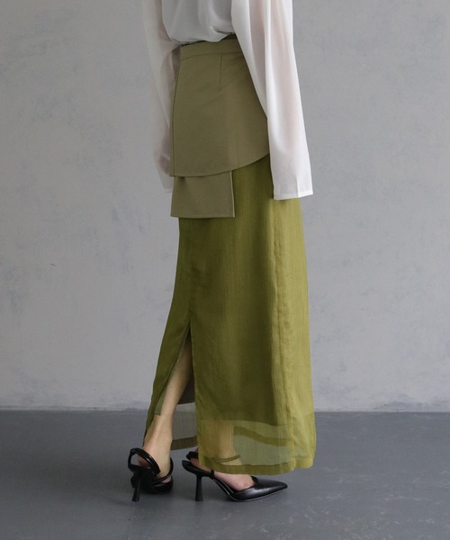 &g'aime（アンジェム）の「【&g'aime】ラップレイヤードナロースカート（スカート・レディース・ブラック/チャコールグレー/ライトグリーン・FREE）」の7枚目の写真