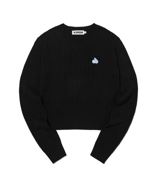 KIRSH（キルシー）の「KIRSH SMALL CHERRY V-NECK CABLE CROP KNIT/キルシー スモールチェリー Vネック ケーブル クロップ ニット（ニット/セーター・レディース・オートミール/サーモンピンク/ブラック・ONE SIZE）」の2枚目の写真