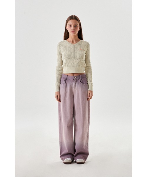 KIRSH（キルシー）の「KIRSH SMALL CHERRY V-NECK CABLE CROP KNIT/キルシー スモールチェリー Vネック ケーブル クロップ ニット（ニット/セーター・レディース・オートミール/サーモンピンク/ブラック・ONE SIZE）」の9枚目の写真