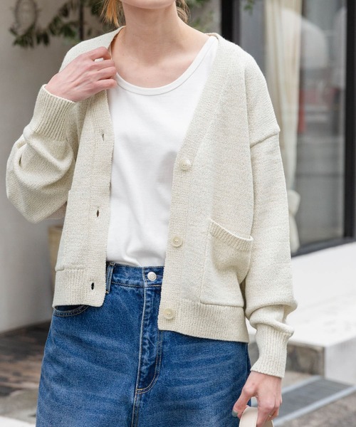 FORK&SPOON（フォークアンドスプーン）の「FORK&SPOON　ミックスヤーンVネックカーディガン（カーディガン/ボレロ・レディース・ネイビー/ベージュ・1）」の3枚目の写真