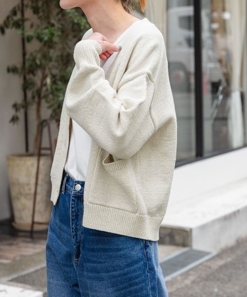 FORK&SPOON（フォークアンドスプーン）の「FORK&SPOON　ミックスヤーンVネックカーディガン（カーディガン/ボレロ・レディース・ネイビー/ベージュ・1）」の4枚目の写真