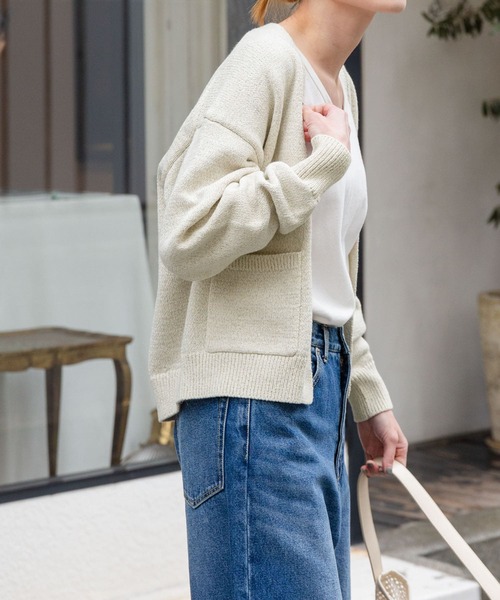 FORK&SPOON（フォークアンドスプーン）の「FORK&SPOON　ミックスヤーンVネックカーディガン（カーディガン/ボレロ・レディース・ネイビー/ベージュ・1）」の6枚目の写真