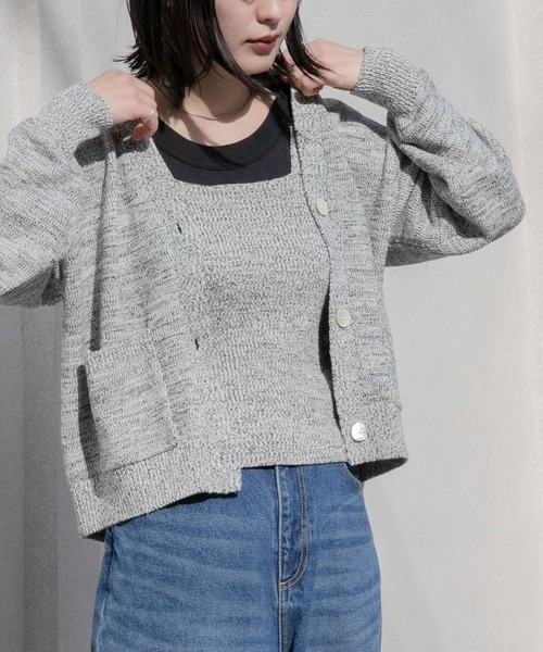 FORK&SPOON（フォークアンドスプーン）の「FORK&SPOON　ミックスヤーンVネックカーディガン（カーディガン/ボレロ・レディース・ネイビー/ベージュ・1）」の16枚目の写真