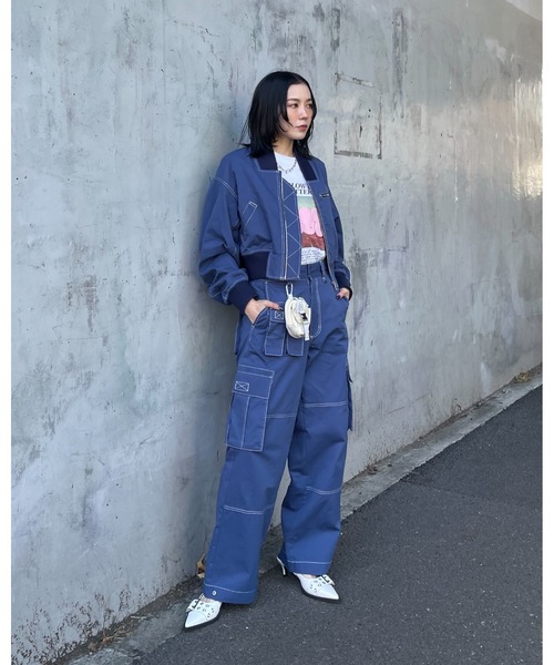 SLY（スライ）の「MANY POCKET STRAIGHT WORK PT メニー ポケット ストレート ワークパンツ / セットアップ可（カーゴパンツ・レディース・ブラック/ネイビー・1/2）」の15枚目の写真