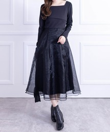 ≪再入荷≫オーガンジードッキングオフショルロングワンピース[大人 フェミニン]