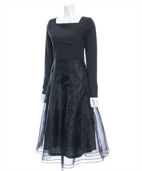 clear（クリア）の「≪再入荷≫オーガンジードッキングオフショルロングワンピース[大人 フェミニン]（ワンピース・レディース・ブラック/ホワイト×ブラック・F）」の3枚目の写真