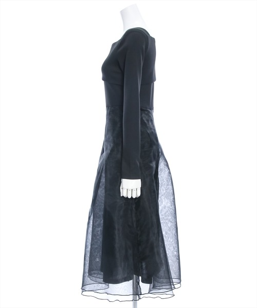 clear（クリア）の「≪再入荷≫オーガンジードッキングオフショルロングワンピース[大人 フェミニン]（ワンピース・レディース・ブラック/ホワイト×ブラック・F）」の4枚目の写真