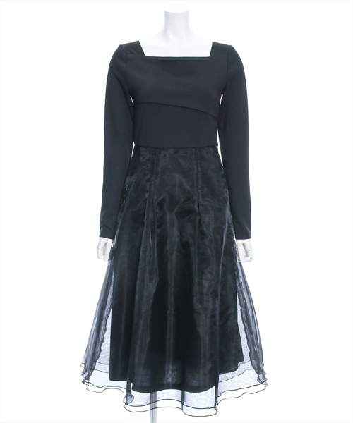 clear（クリア）の「≪再入荷≫オーガンジードッキングオフショルロングワンピース[大人 フェミニン]（ワンピース・レディース・ブラック/ホワイト×ブラック・F）」の15枚目の写真