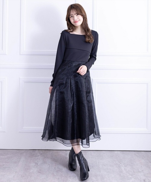 clear（クリア）の「≪再入荷≫オーガンジードッキングオフショルロングワンピース[大人 フェミニン]（ワンピース・レディース・ブラック/ホワイト×ブラック・F）」の16枚目の写真