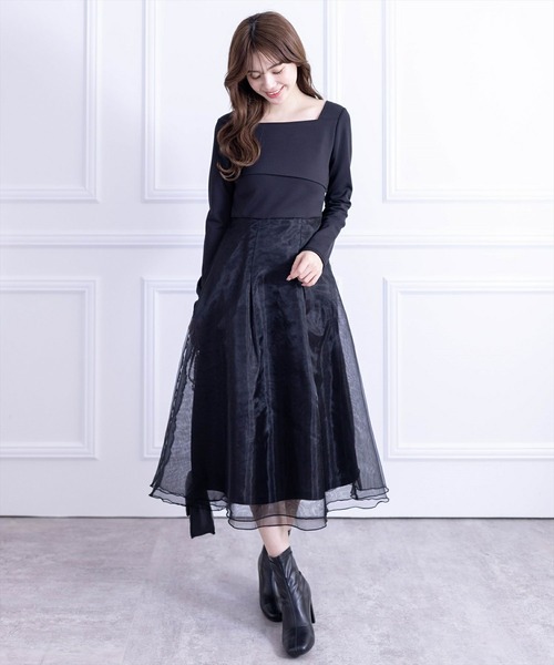 セール】≪再入荷≫オーガンジードッキングオフショルロングワンピース