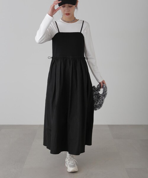 FREE'S MART（フリーズマート）の「◆異素材ドッキングキャミワンピース（ワンピース・レディース・ブラック/グレー/ベージュ・SMALL/MEDIUM）」の14枚目の写真