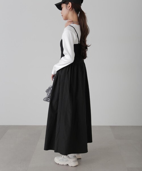 FREE'S MART（フリーズマート）の「◆異素材ドッキングキャミワンピース（ワンピース・レディース・ブラック/グレー/ベージュ・SMALL/MEDIUM）」の16枚目の写真