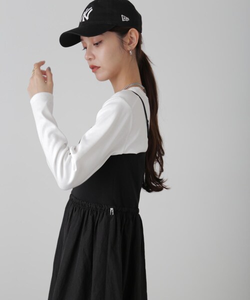 FREE'S MART（フリーズマート）の「◆異素材ドッキングキャミワンピース（ワンピース・レディース・ブラック/グレー/ベージュ・SMALL/MEDIUM）」の20枚目の写真