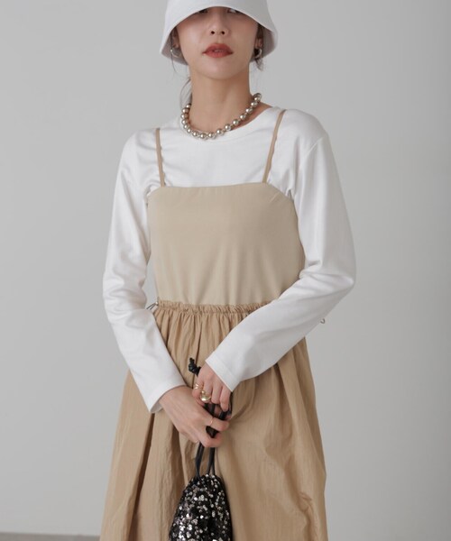 FREE'S MART（フリーズマート）の「◆異素材ドッキングキャミワンピース（ワンピース・レディース・ブラック/グレー/ベージュ・SMALL/MEDIUM）」の10枚目の写真