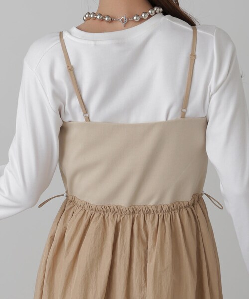 FREE'S MART（フリーズマート）の「◆異素材ドッキングキャミワンピース（ワンピース・レディース・ブラック/グレー/ベージュ・SMALL/MEDIUM）」の11枚目の写真