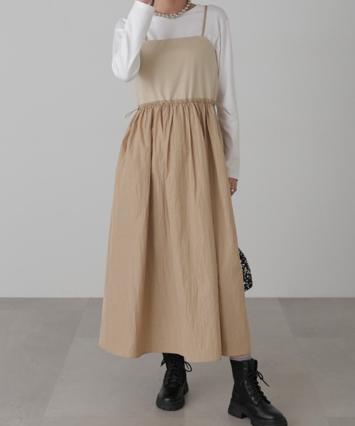 FREE'S MART（フリーズマート）の「◆異素材ドッキングキャミワンピース（ワンピース・レディース・ブラック/グレー/ベージュ・SMALL/MEDIUM）」の3枚目の写真