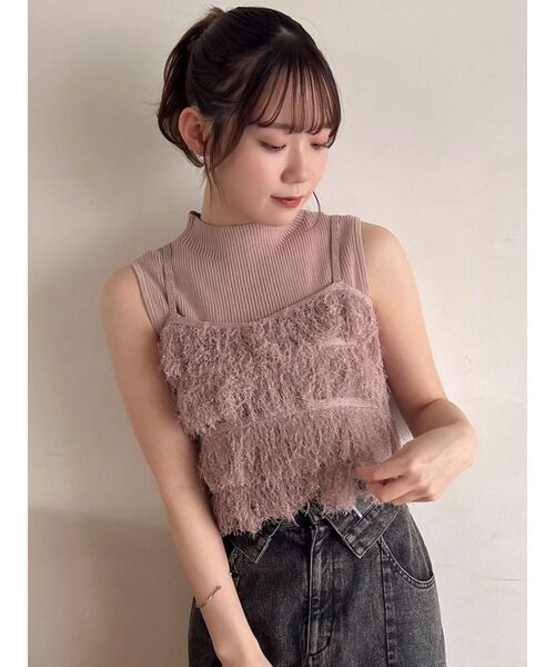 dazzlin（ダズリン）の「フリンジニットキャミSETトップス（ニット/セーター・レディース・ベージュ/ピンク/グレー・FREE）」の3枚目の写真