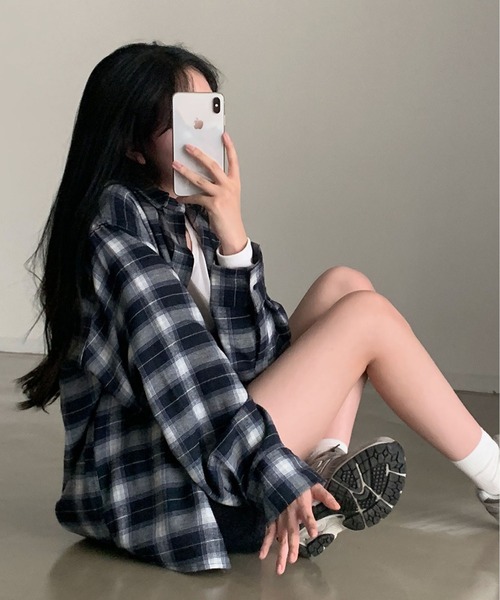 MAISON DE THERESE(メゾン ド テレーズ)の「ゆったりチェックのシャツ(シャツ/ブラウス・レディース・ネイビー・M/S)」の12枚目の写真