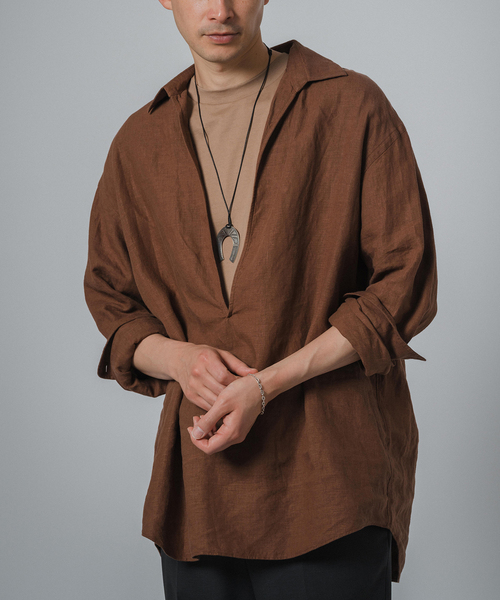 EDIFICE（エディフィス）の「リネン スキッパーシャツ（シャツ/ブラウス・メンズ・ブルー系その他/ホワイト/ブラウン/ブラック・MEDIUM/LARGE）」の4枚目の写真