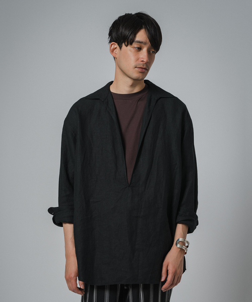 EDIFICE（エディフィス）の「リネン スキッパーシャツ（シャツ/ブラウス・メンズ・ブルー系その他/ホワイト/ブラウン/ブラック・MEDIUM/LARGE）」の7枚目の写真