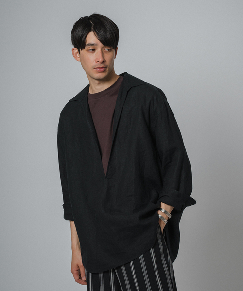 EDIFICE（エディフィス）の「リネン スキッパーシャツ（シャツ/ブラウス・メンズ・ブルー系その他/ホワイト/ブラウン/ブラック・MEDIUM/LARGE）」の8枚目の写真