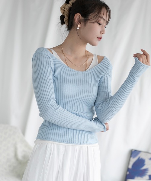 aimoha(アイモハ)の「重ね着風ロング袖カットソー(Tシャツ/カットソー・レディース・ベージュ/ブラック/ブルー・FREE)」の1枚目の写真