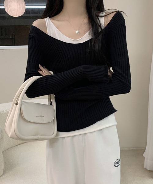aimoha(アイモハ)の「重ね着風ロング袖カットソー(Tシャツ/カットソー・レディース・ベージュ/ブラック/ブルー・FREE)」の5枚目の写真