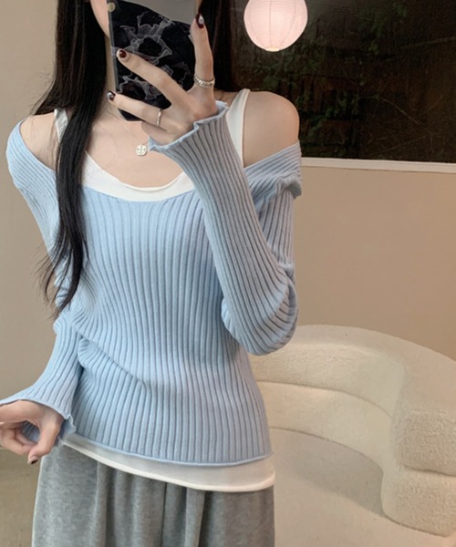 aimoha(アイモハ)の「重ね着風ロング袖カットソー(Tシャツ/カットソー・レディース・ベージュ/ブラック/ブルー・FREE)」の9枚目の写真