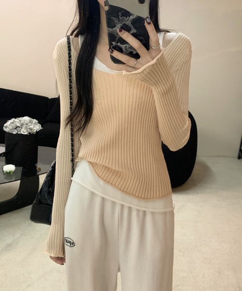 aimoha(アイモハ)の「重ね着風ロング袖カットソー(Tシャツ/カットソー・レディース・ベージュ/ブラック/ブルー・FREE)」の8枚目の写真